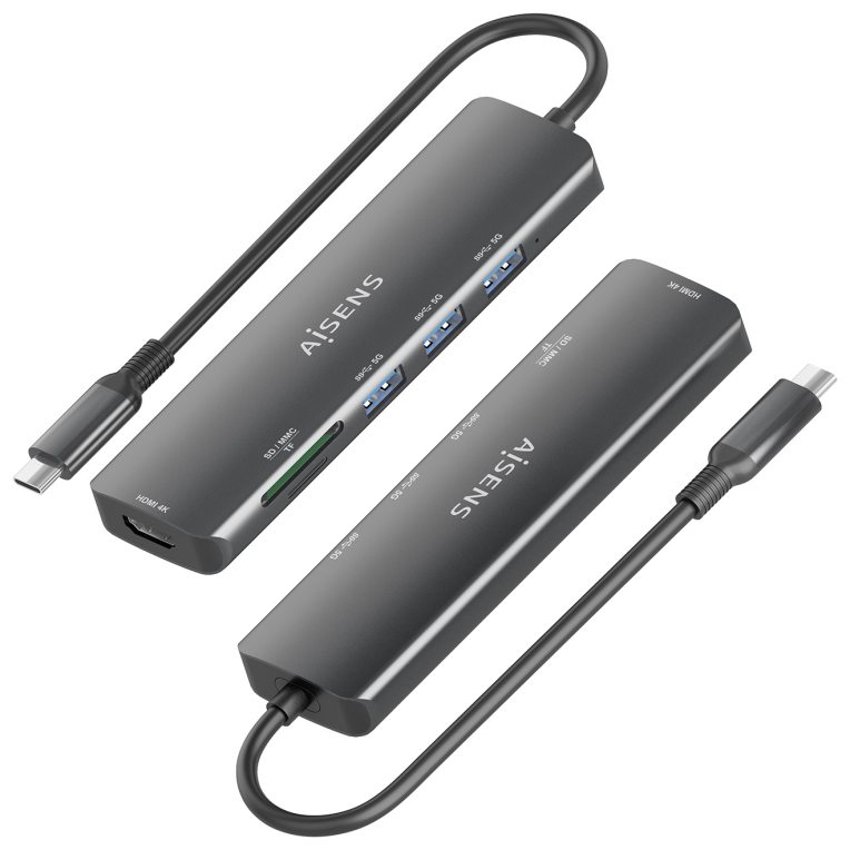 USB-C DOCK AISENS 6 EN 1 USB-C A 1XHDMI 3XUSB-A 1XSD 1XMICRO SD 15CM - detalle