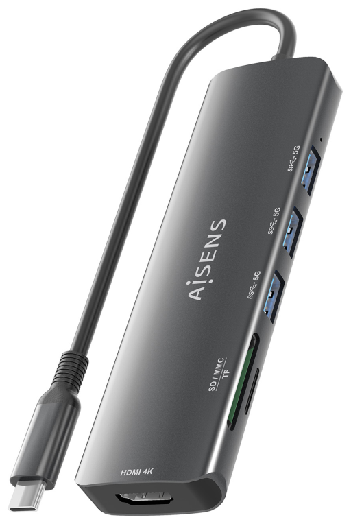 USB-C DOCK AISENS 6 EN 1 USB-C A 1XHDMI 3XUSB-A 1XSD 1XMICRO SD 15CM - detalle