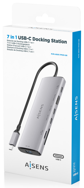 USB-C DOCK AISENS 7 EN 1 HDMI USB 10G 2XUSB-C 10G SD MICRO SD PD 100W - detalle