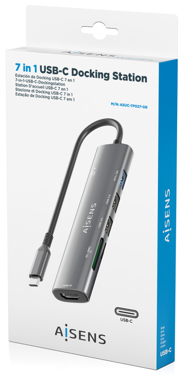USB-C DOCK AISENS 7 EN 1 USB-C A HDMI 2XUSB-A USB-A PD 100W SD MICRO SD - detalle