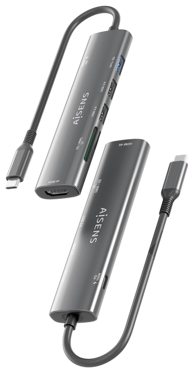 USB-C DOCK AISENS 7 EN 1 USB-C A HDMI 2XUSB-A USB-A PD 100W SD MICRO SD - detalle