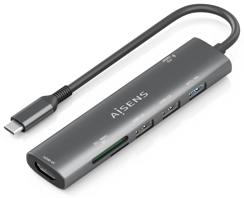 USB-C DOCK AISENS 7 EN 1 USB-C A HDMI 2XUSB-A USB-A PD 100W SD MICRO SD