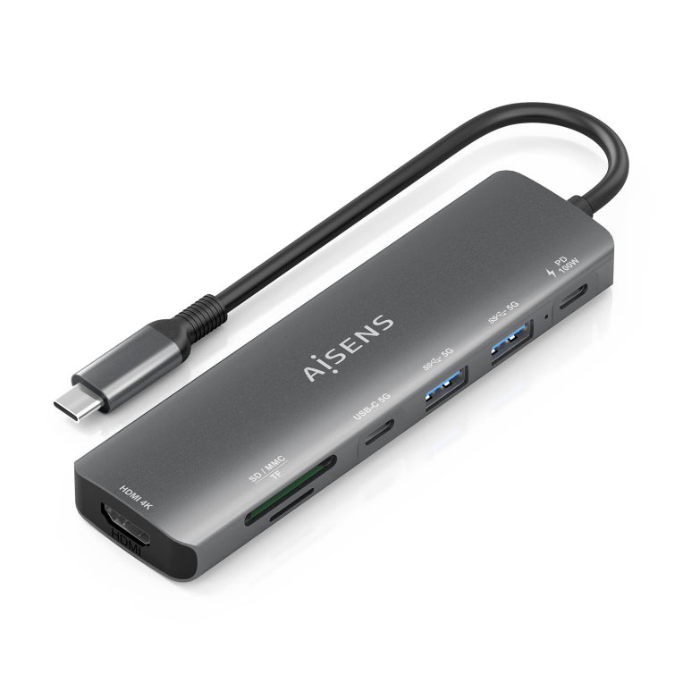 AISENS ASUC-7P026-GR base para portátil y replicador de puertos Alámbrico USB 3.2 Gen 1 (3.1 Gen 1) Type-C