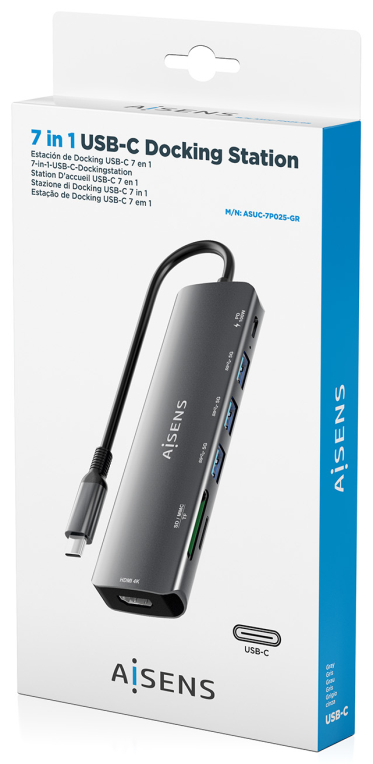 USB-C DOCK AISENS 7 EN 1 USB-C A HDMI 3XUSB-A USB-C PD 100W SD MICRO SD - detalle