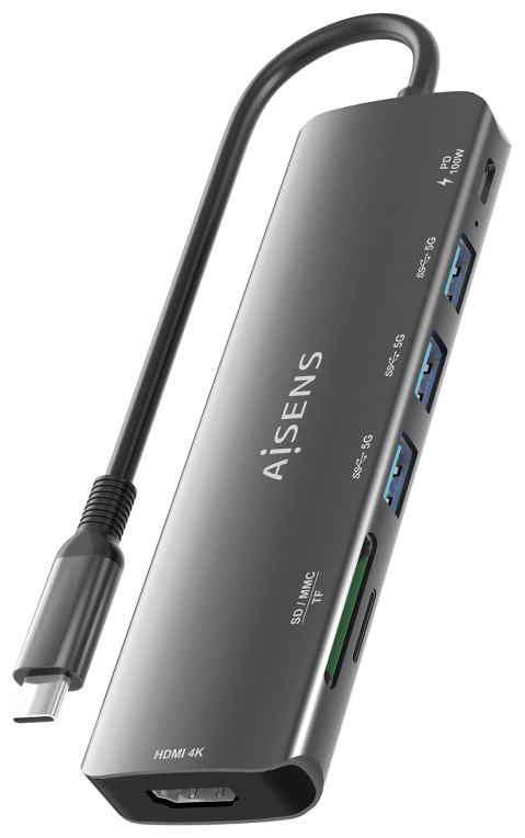 USB-C DOCK AISENS 7 EN 1 USB-C A HDMI 3XUSB-A USB-C PD 100W SD MICRO SD - detalle