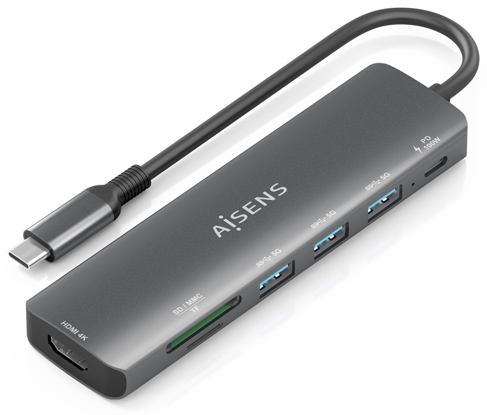 USB-C DOCK AISENS 7 EN 1 USB-C A HDMI 3XUSB-A USB-C PD 100W SD MICRO SD
