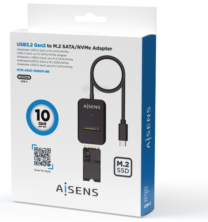 USB-C DOCK AISENS M.2 NGFF ASUC-M2D011-BK SATA/NVME A USB3.1 GEN2 NEGRA - detalle