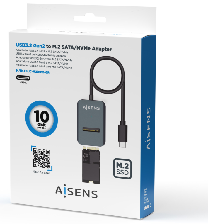 USB-C DOCK AISENS M.2 NGFF ASUC-M2D012-GR SATA/NVME A USB3.1 GEN2 GRIS - detalle