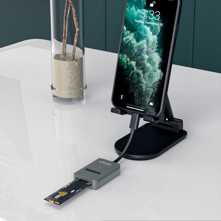 USB-C DOCK AISENS M.2 NGFF ASUC-M2D012-GR SATA/NVME A USB3.1 GEN2 GRIS - detalle