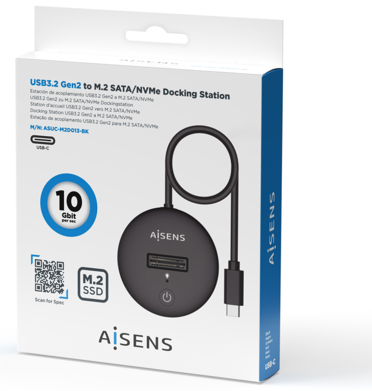 USB-C DOCK AISENS M.2 NGFF ASUC-M2D013-BK SATA/NVME A USB3.1 GEN2 NEGRA - detalle