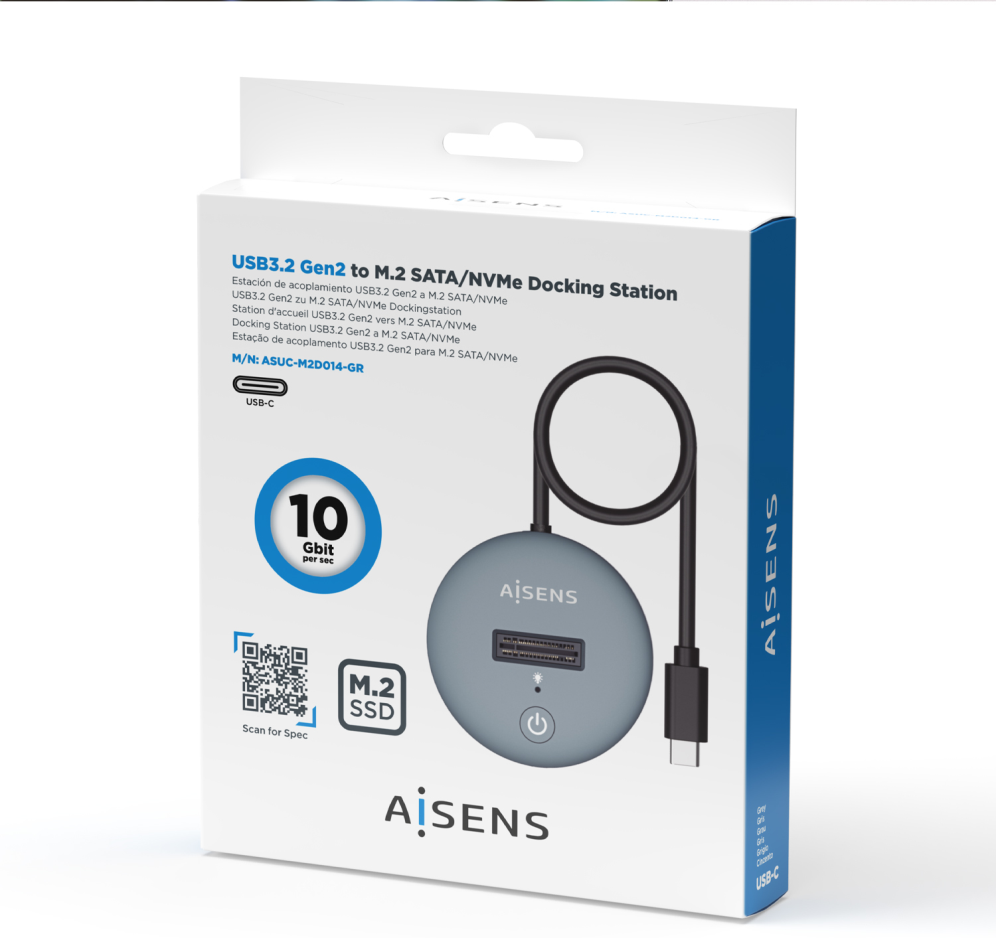 USB-C DOCK AISENS M.2 NGFF ASUC-M2D014-GR SATA/NVME A USB3.1 GEN2 GRIS - detalle