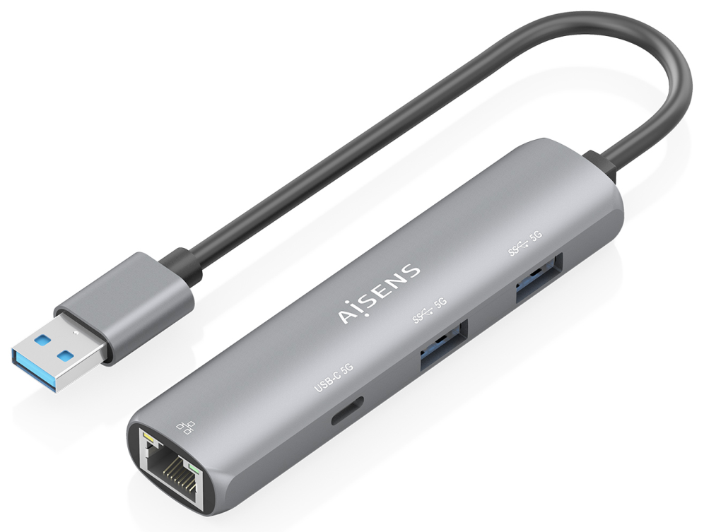USB3.0 DOCK AISENS USB-A A ETHERNET GIGABIT HUB 1XUSB-C+2XUSB-A GRIS 15CM