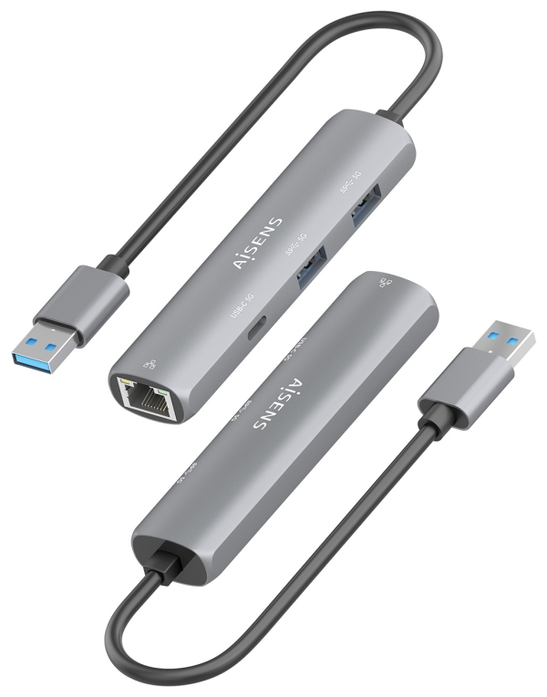 USB3.0 DOCK AISENS USB-A A ETHERNET GIGABIT HUB 1XUSB-C+2XUSB-A GRIS 15CM - detalle