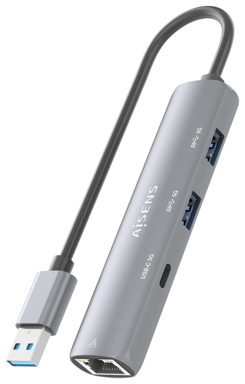USB3.0 DOCK AISENS USB-A A ETHERNET GIGABIT HUB 1XUSB-C+2XUSB-A GRIS 15CM - detalle
