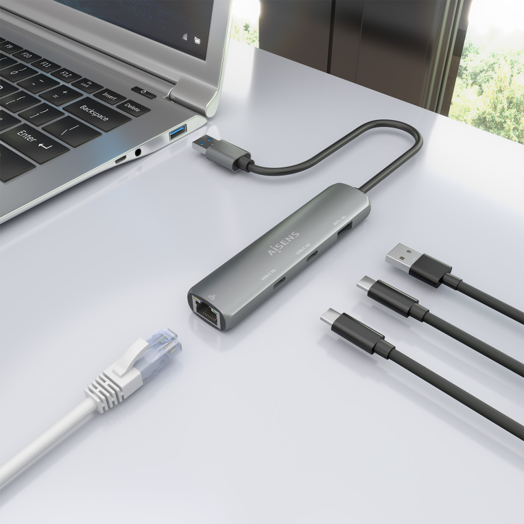 USB3.0 DOCK AISENS USB-A A ETHERNET GIGABIT HUB 2XUSB-C+1XUSB-A GRIS 15CM - detalle