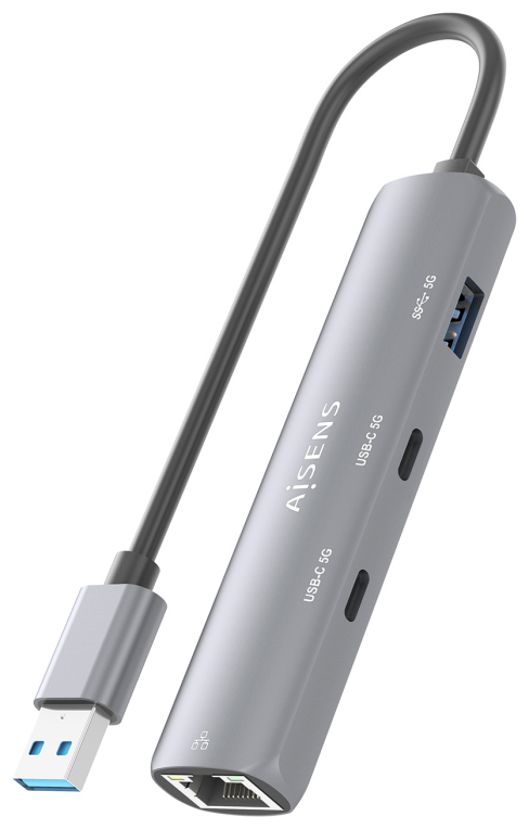 USB3.0 DOCK AISENS USB-A A ETHERNET GIGABIT HUB 2XUSB-C+1XUSB-A GRIS 15CM - detalle