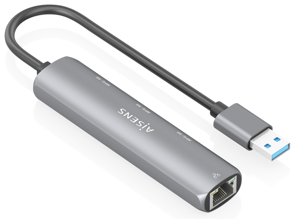 USB3.0 DOCK AISENS USB-A A ETHERNET GIGABIT HUB 3XUSB-A GRIS 15CM - detalle