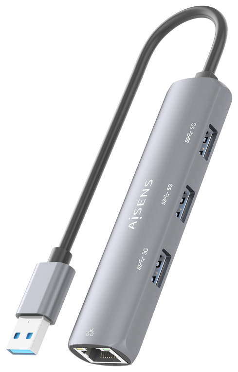USB3.0 DOCK AISENS USB-A A ETHERNET GIGABIT HUB 3XUSB-A GRIS 15CM - detalle