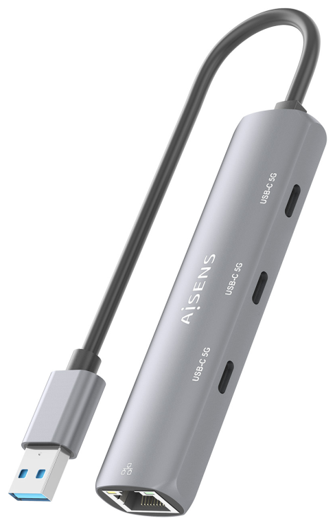 USB3.0 DOCK AISENS USB-A A ETHERNET GIGABIT HUB 3XUSB-C GRIS 15CM - detalle