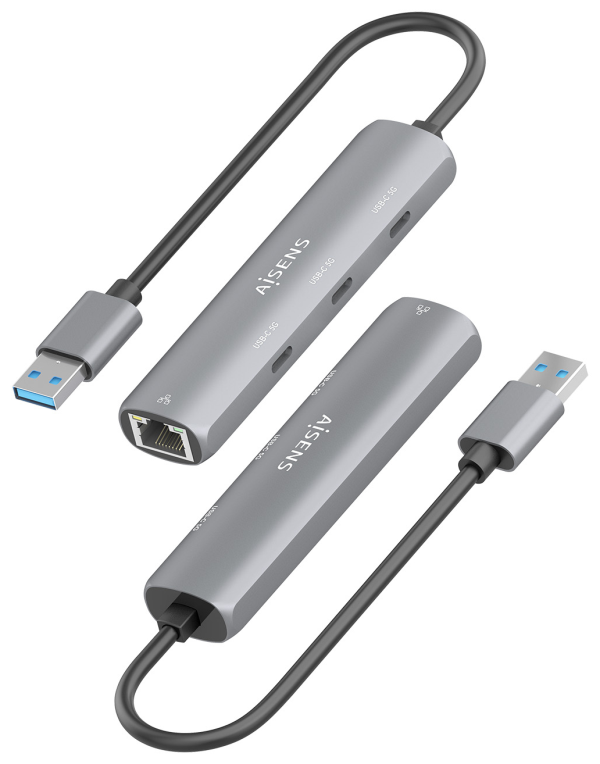 USB3.0 DOCK AISENS USB-A A ETHERNET GIGABIT HUB 3XUSB-C GRIS 15CM - detalle