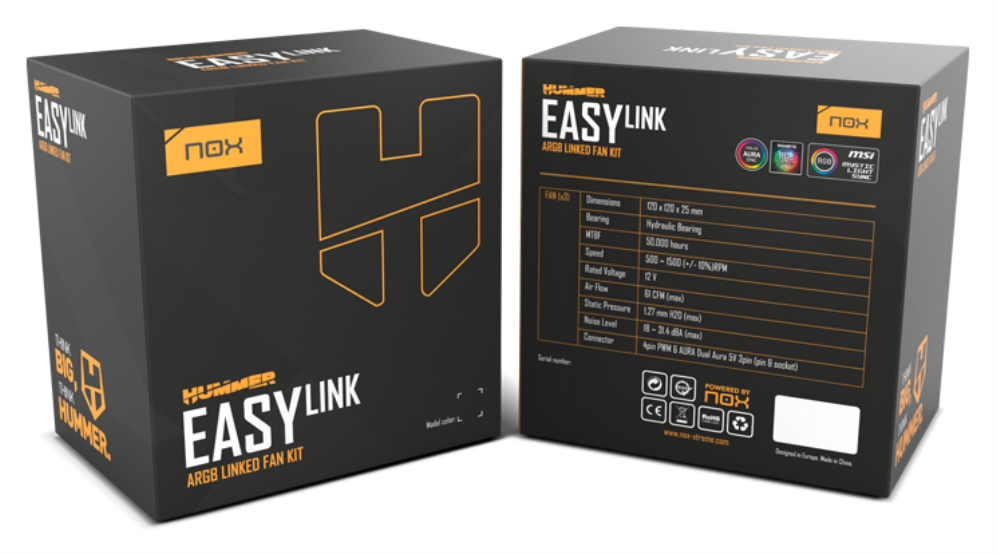 VENTILADOR CAJA NOX HUMMER EASYLINK ARGB FANS KIT NEGROS - detalle