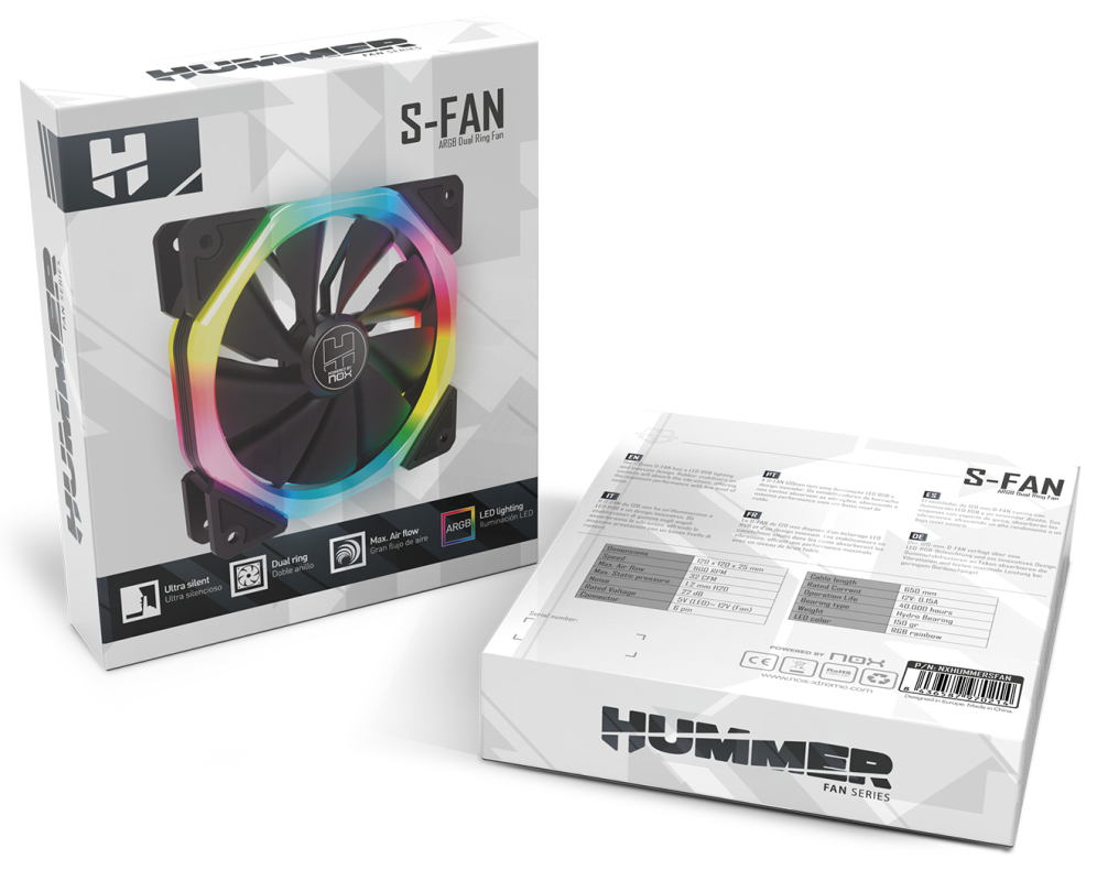 VENTILADOR CAJA NOX HUMMER S-FAN 1200MM DUAL RING ARGB - detalle