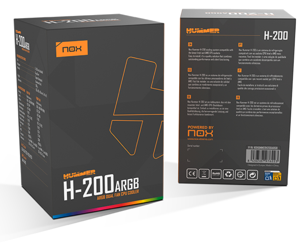 VENTILADOR CPU NOX HUMMER H-200 ARGB 2XVENT 130MM PWM - detalle