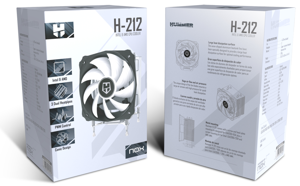 VENTILADOR CPU NOX HUMMER H212 120MM BLANCO - detalle