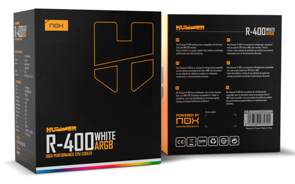 VENTILADOR CPU NOX HUMMER R-400ARGB BLANCO ALTO RENDIMIENTO - detalle