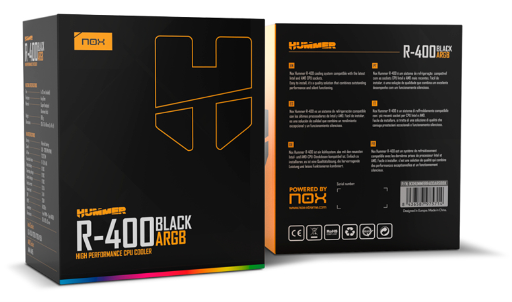 VENTILADOR CPU NOX HUMMER R-400ARGB NEGRA ALTO RENDIMIENTO - detalle