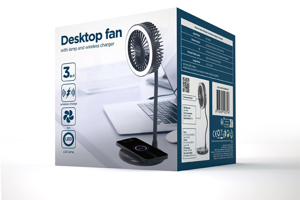 VENTILADOR DE SOBREMESA CON LAMPARA Y CARGADOR INALAMBRICO - detalle