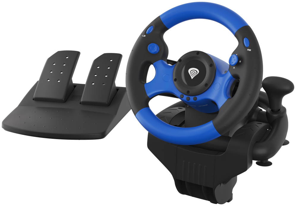 GENESIS Seaborg 350 Negro. Azul USB Volante + Pedales Nintendo Switch. PC. PlayStation 4. Playstation 3. Xbox 360. Xbox 