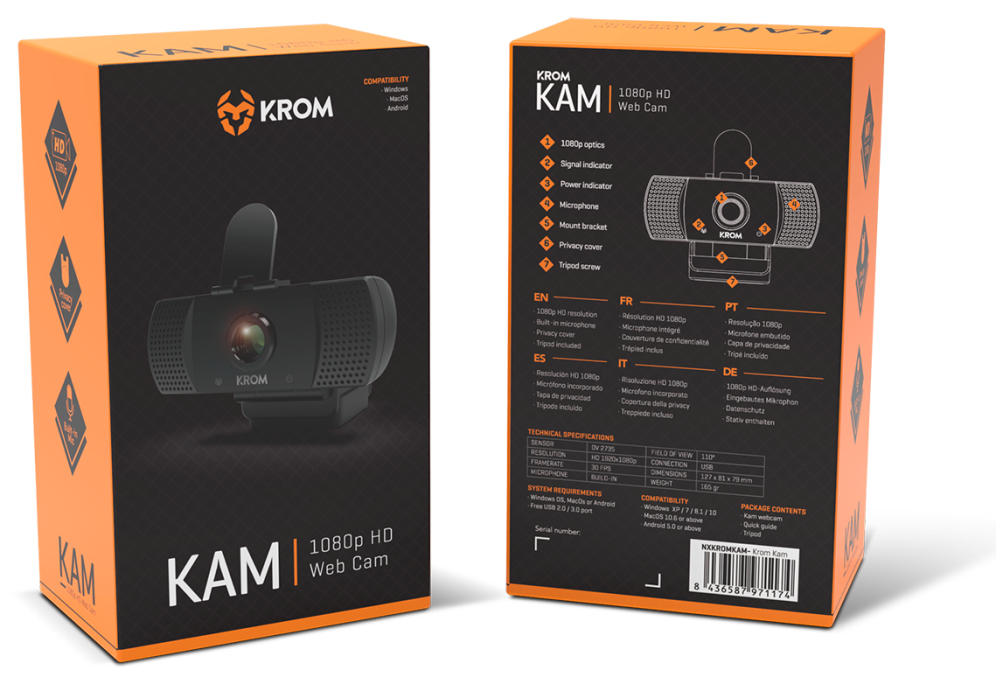 WEBCAM GAMING KROM KAM FHD 1920X1080PX NEGRA - detalle
