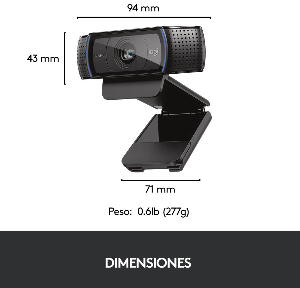 WEBCAM LOGITECH C920 FHD 1920X1080PX NEGRA - detalle