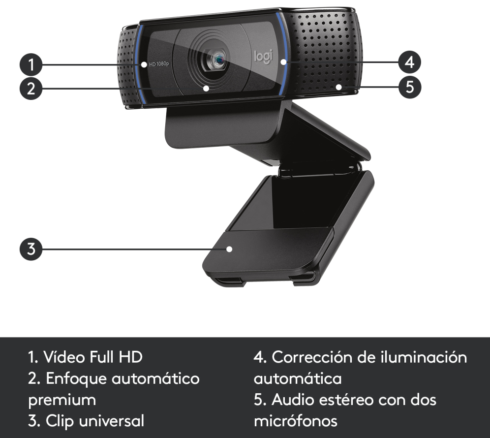 WEBCAM LOGITECH C920 FHD 1920X1080PX NEGRA - detalle