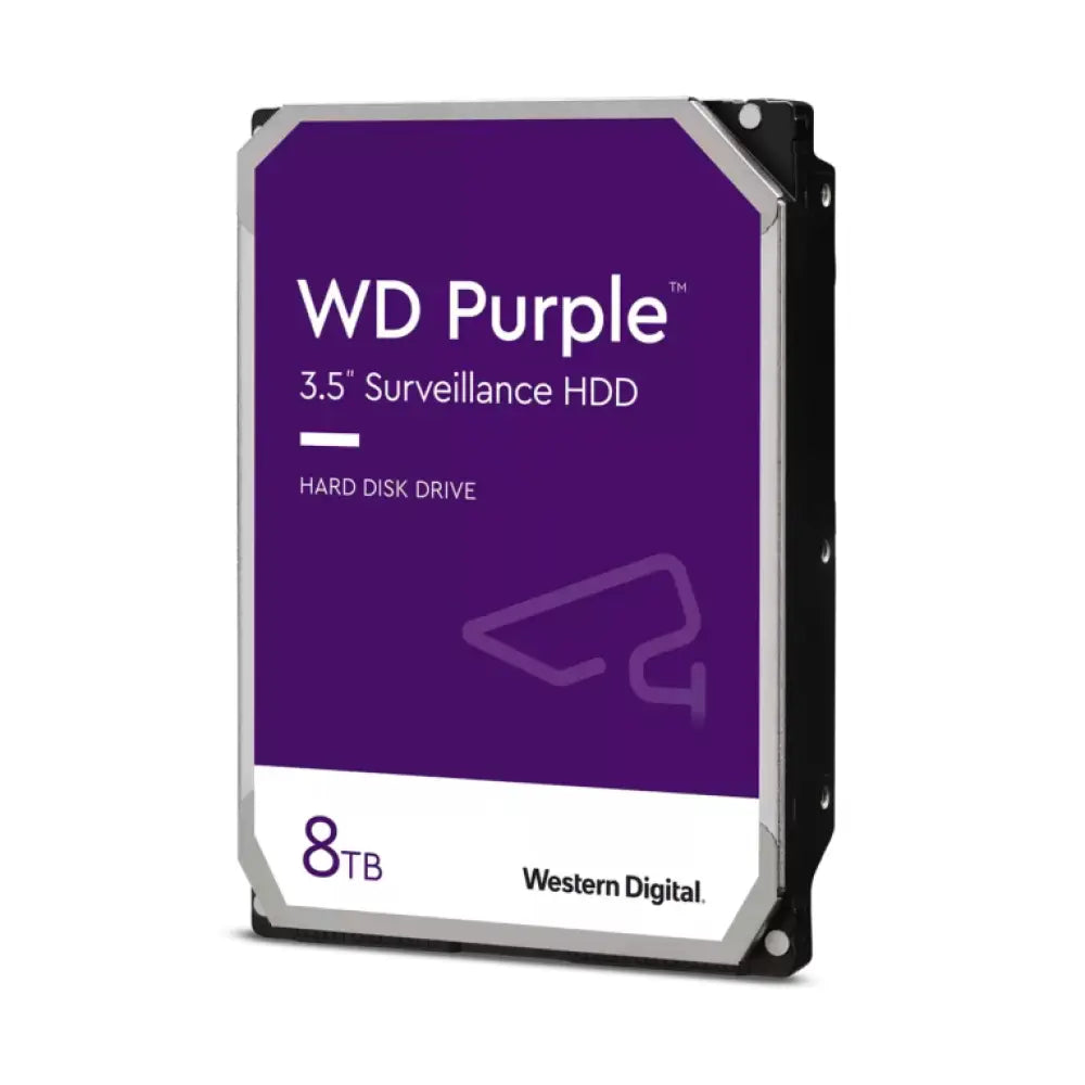Disco duro interno Western Digital Blue Purple de 8TB, 3.5 pulgadas, SATA III, 5400 RPM y 256 MB de caché.