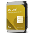 Disco duro interno Western Digital Gold WD6004FRYZ de 6TB SATA/600, con carcasa metálica y conectores en el interior.