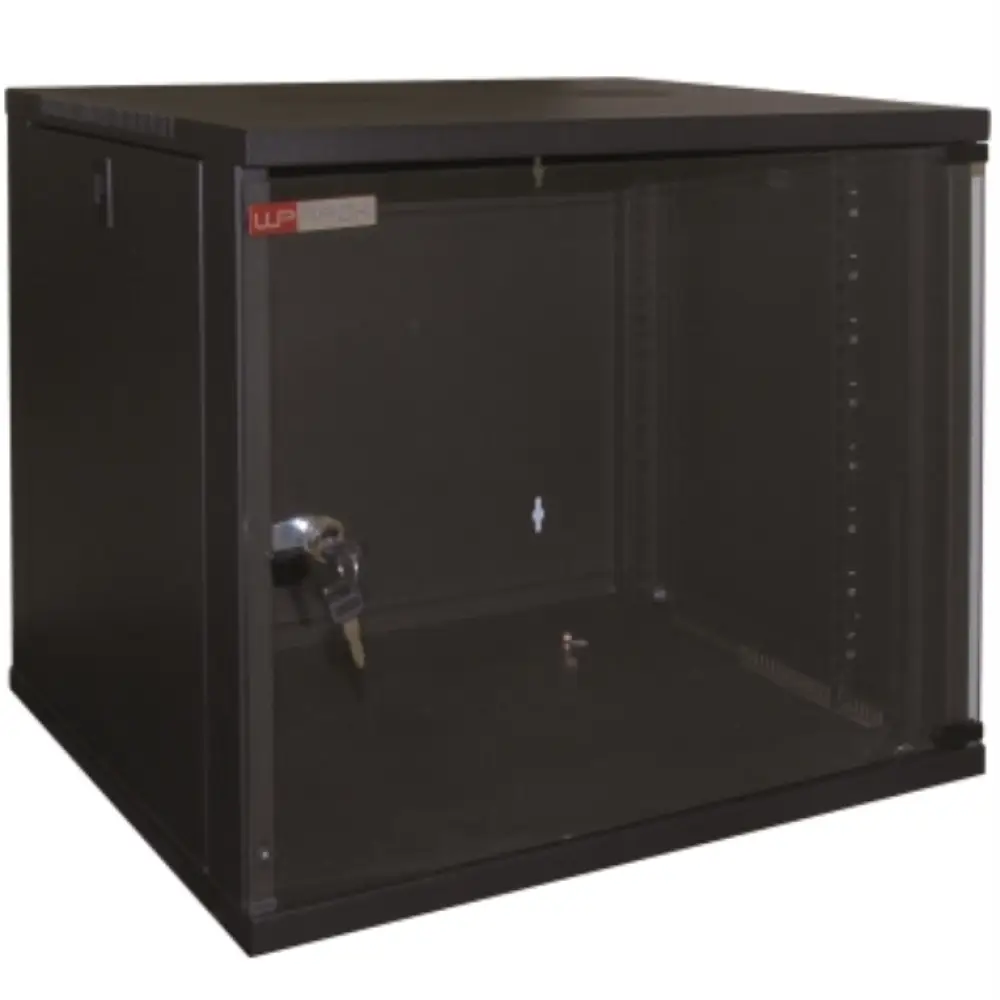 Armario rack WP WPN-RWA-12604-B de pared negro de 12U, bastidor resistente para equipos electrónicos y accesorios.