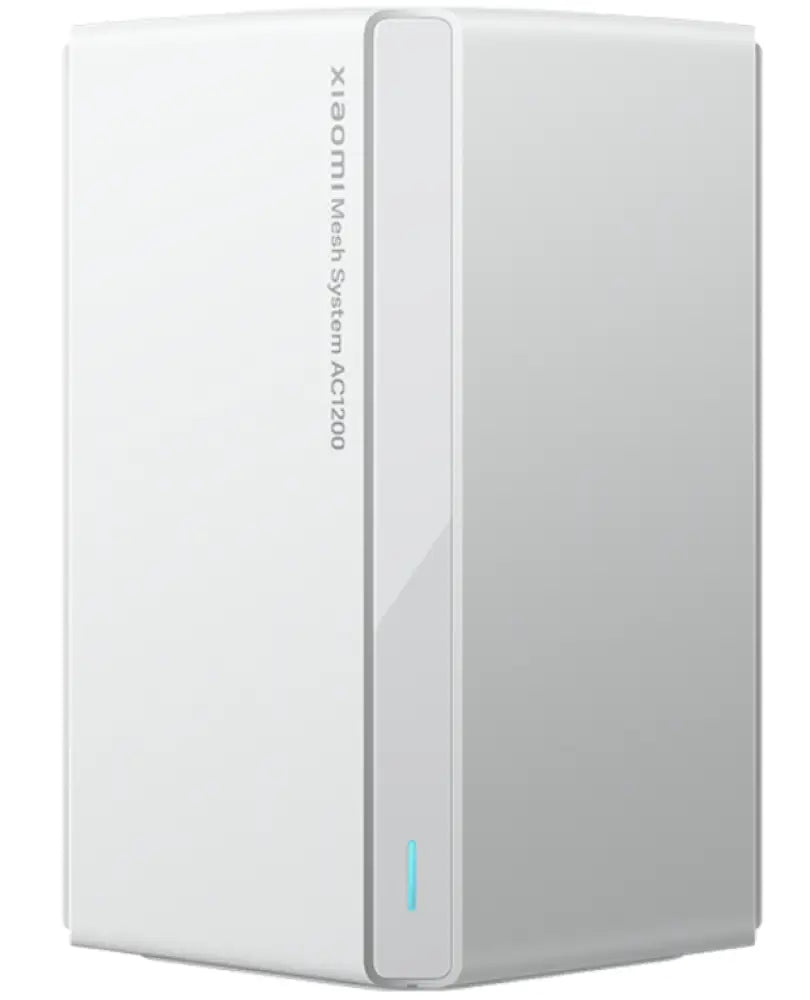 Router Xiaomi sistema Mesh Wi-Fi AC1200 de doble banda (2.4 GHz y 5 GHz) en color blanco con dos unidades internas.
