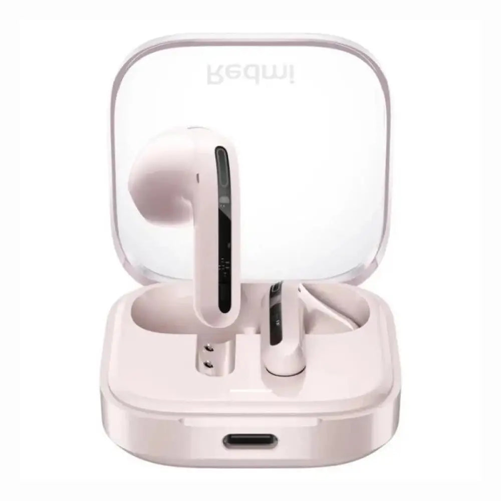 Auriculares Xiaomi Buds 6 Active Rosa con micrófono, diseño compacto y auriculares inalámbricos para llamadas y música.