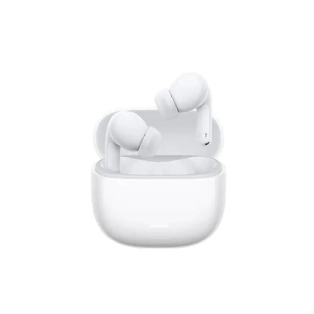 Auriculares Xiaomi Redmi Buds 8 Lite blancos con micrófono, diseño compacto y auriculares inalámbricos en la imagen