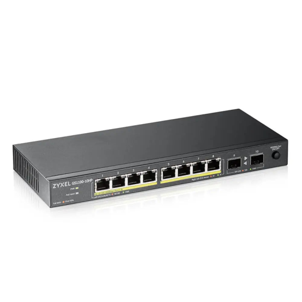 Zyxel GS1100-10HP v2 No administrado Gigabit Ethernet (10/100/1000) Energía sobre Ethernet (PoE) Negro - detalle
