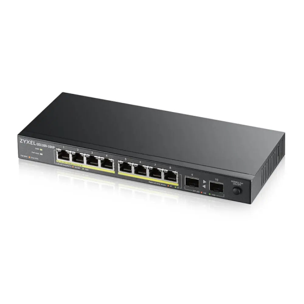 Zyxel GS1100-10HP v2 No administrado Gigabit Ethernet (10/100/1000) Energía sobre Ethernet (PoE) Negro - detalle