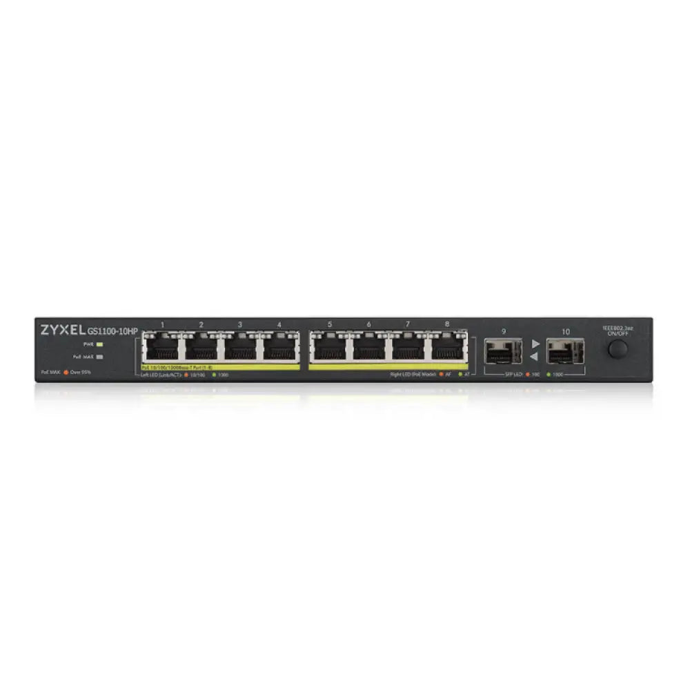 Zyxel GS1100-10HP v2 No administrado Gigabit Ethernet (10/100/1000) Energía sobre Ethernet (PoE) Negro - detalle