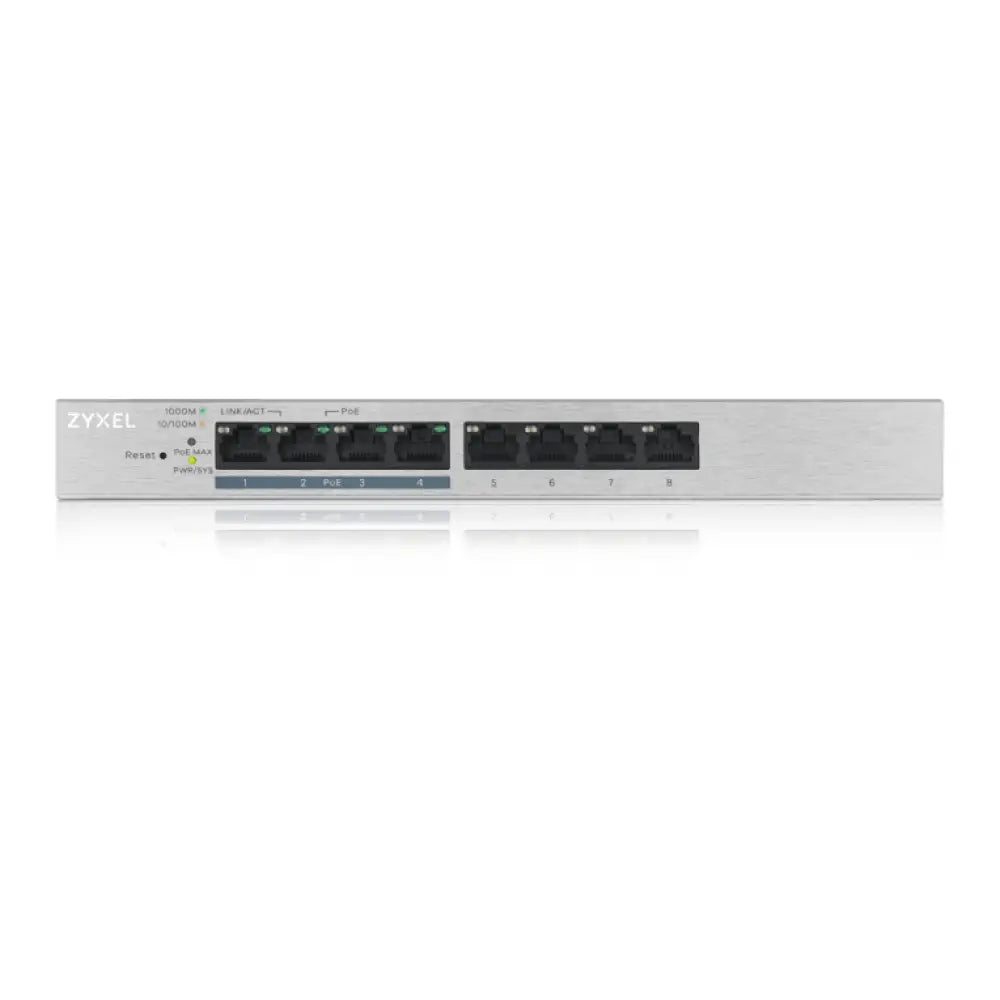 Zyxel GS1200-8HP v2 Gestionado Gigabit Ethernet (10/100/1000) Energía sobre Ethernet (PoE) Gris - detalle
