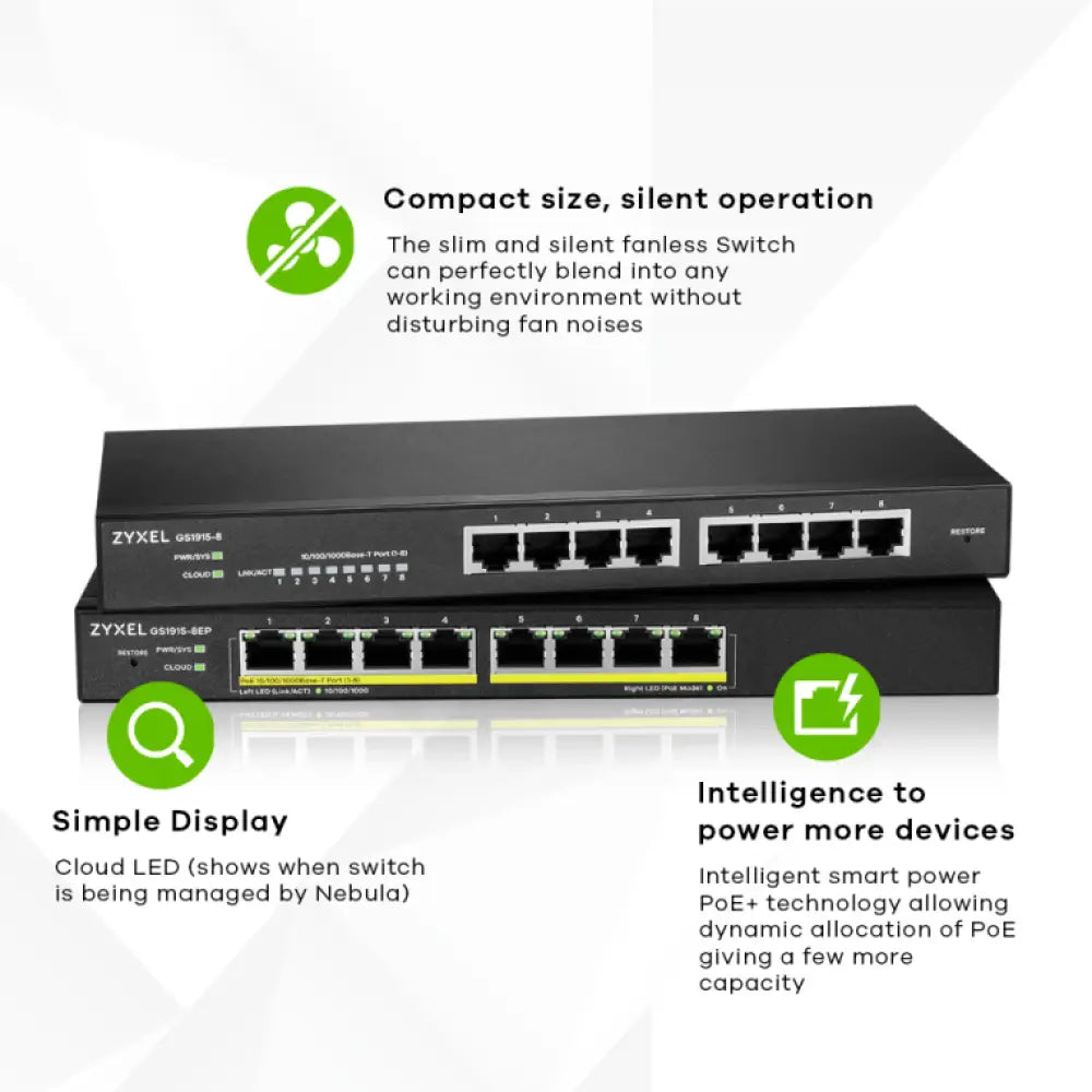 Zyxel GS1915-8 Gestionado L2 Gigabit Ethernet (10/100/1000) Negro - detalle