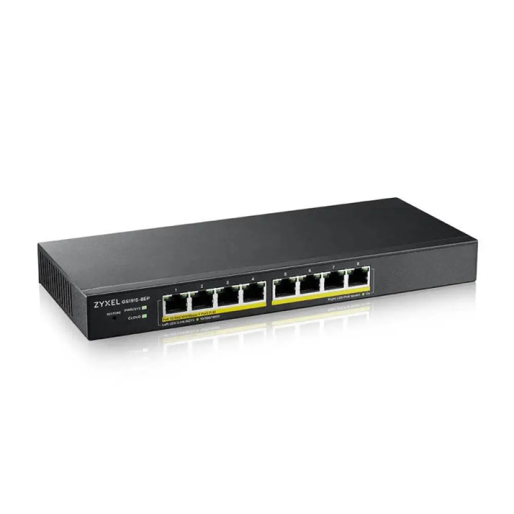 Interruptor ZYXEL GS1915-8EP, switch sobremesa con 8 puertos Gigabit Ethernet y PoE de 60W, Nebula incluido.