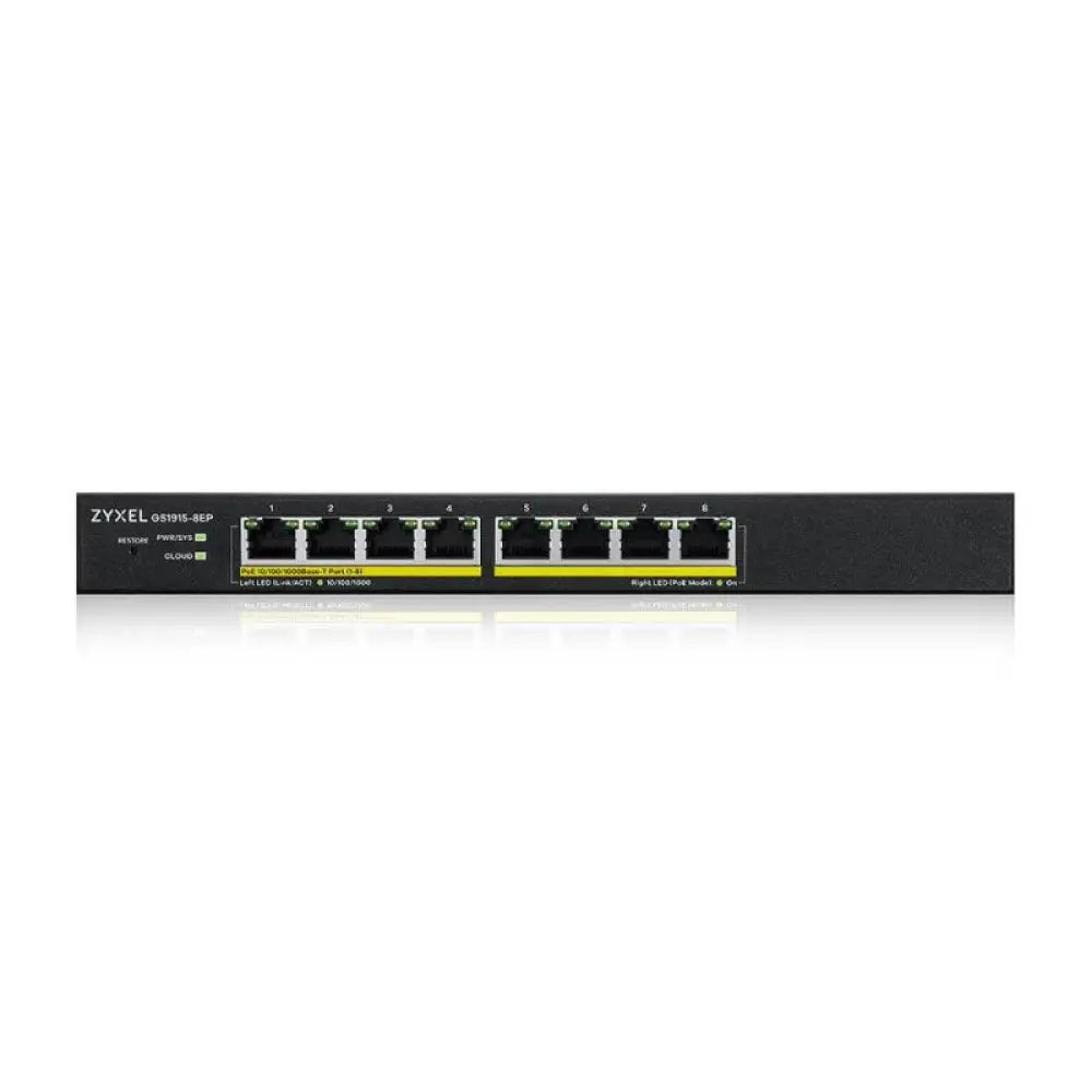 Interruptor ZyXEL GS1915-8EP de sobremesa con 8 puertos GbE, PoE 60W y gestión Nebula, para redes empresariales.