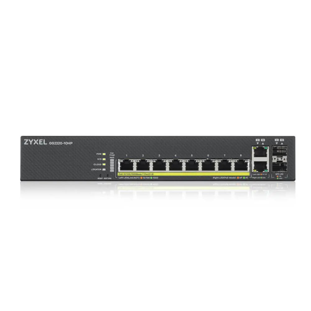 Zyxel GS2220-10HP-EU0101F switch Gestionado L2 Gigabit Ethernet (10/100/1000) Energía sobre Ethernet (PoE) Negro - detalle